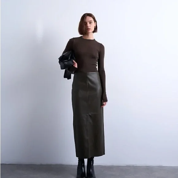 Topshop Vegan Leather Maxi Skirt in Cream - Picture 1 of 4